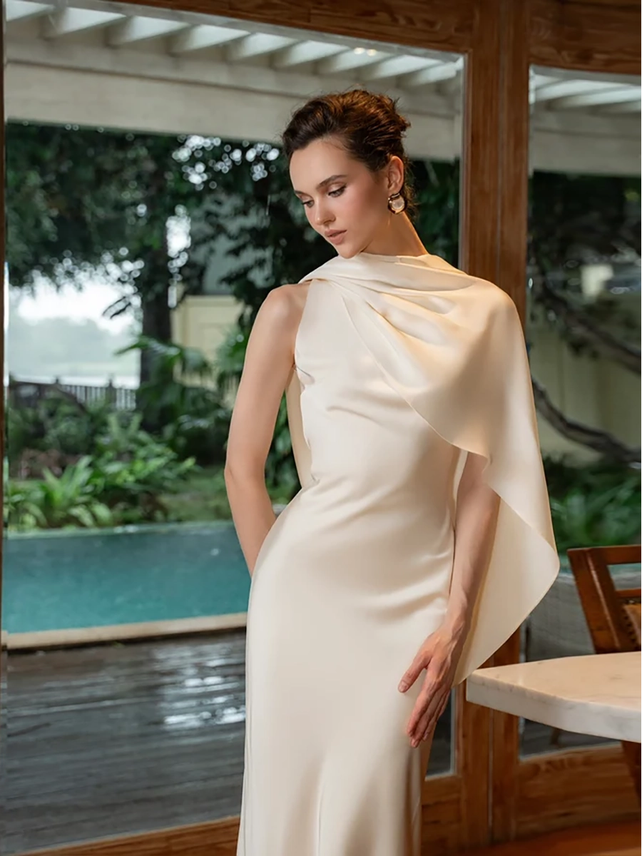 Awziya Satin Elegant Maxi Evening Dress