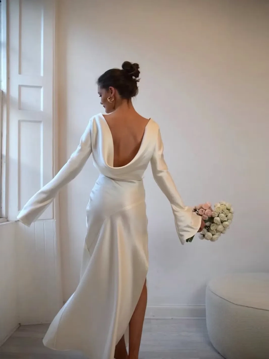 Aylin Autumn Evening Backless Long Sleeve Dress