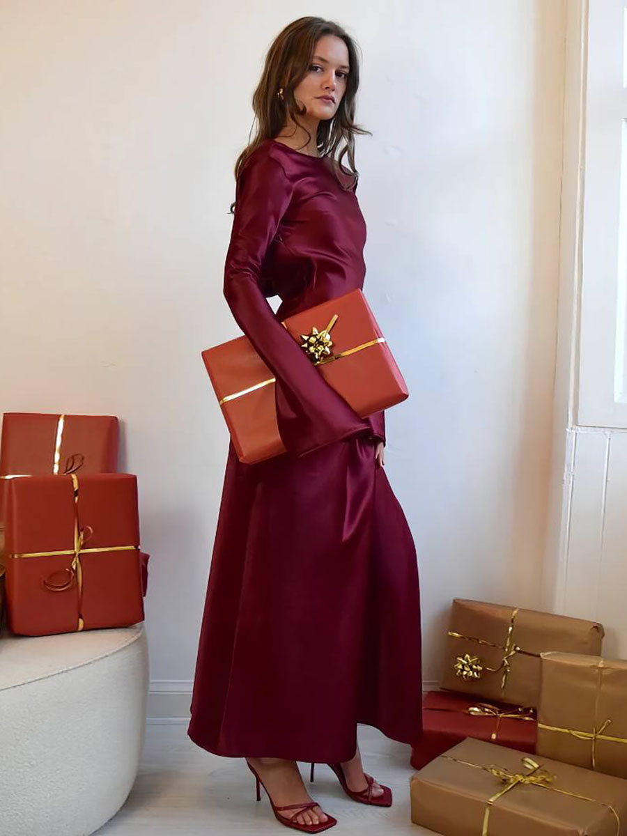 Aylin Autumn Evening Backless Long Sleeve Dress