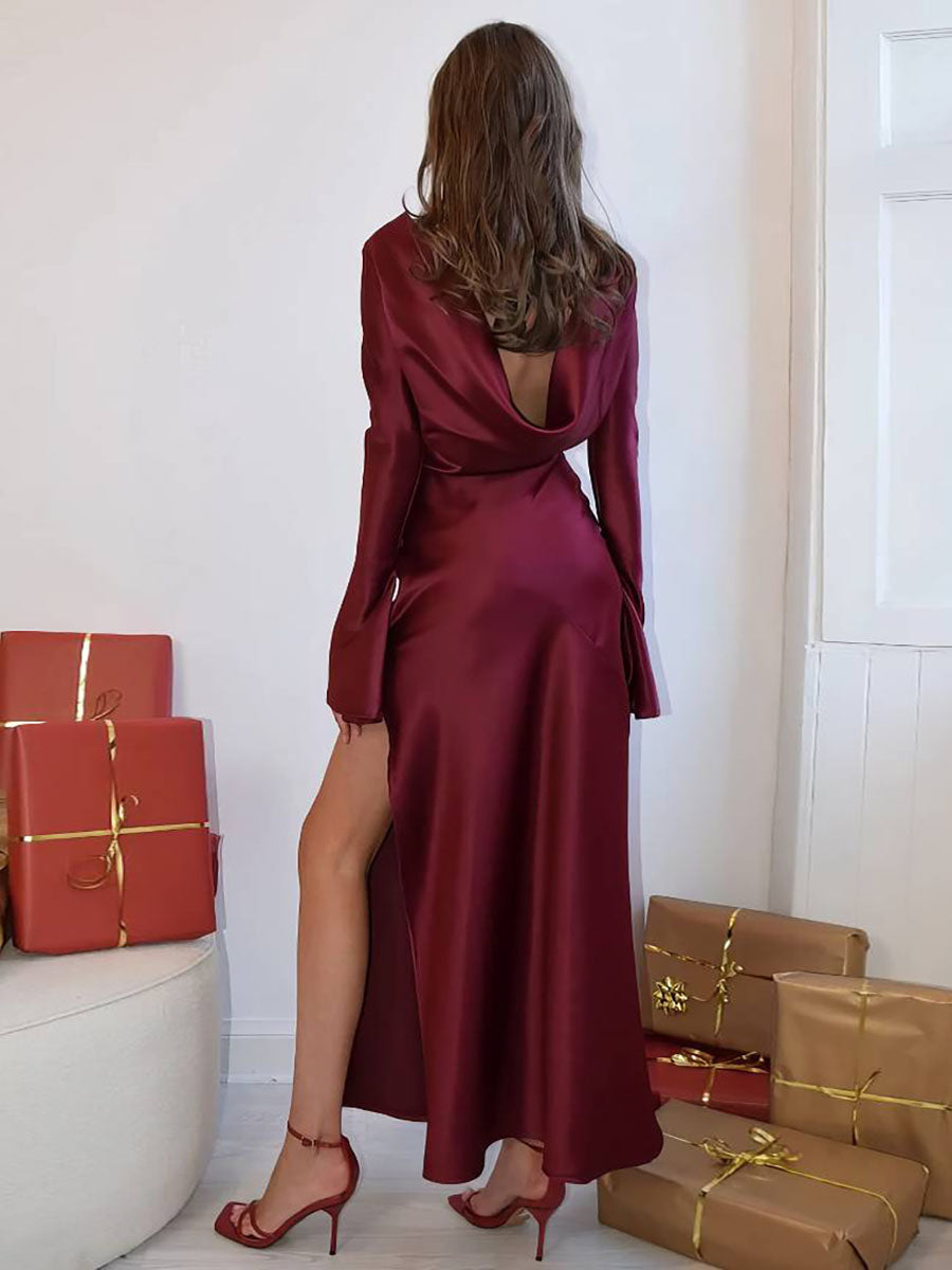 Aylin Autumn Evening Backless Long Sleeve Dress