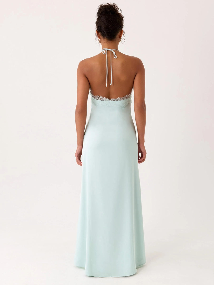Azel Lace Spliced Backless Slip Dress