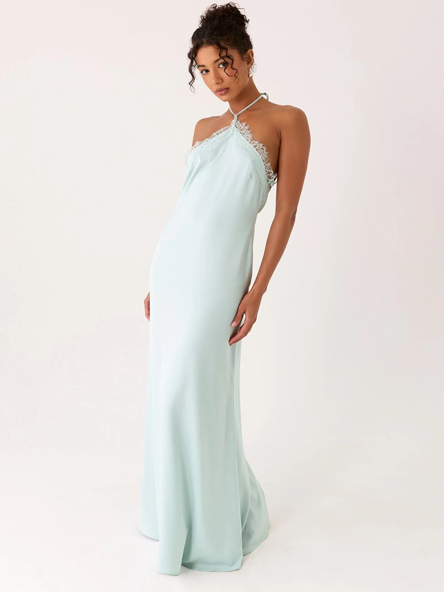 Azel Lace Spliced Backless Slip Dress