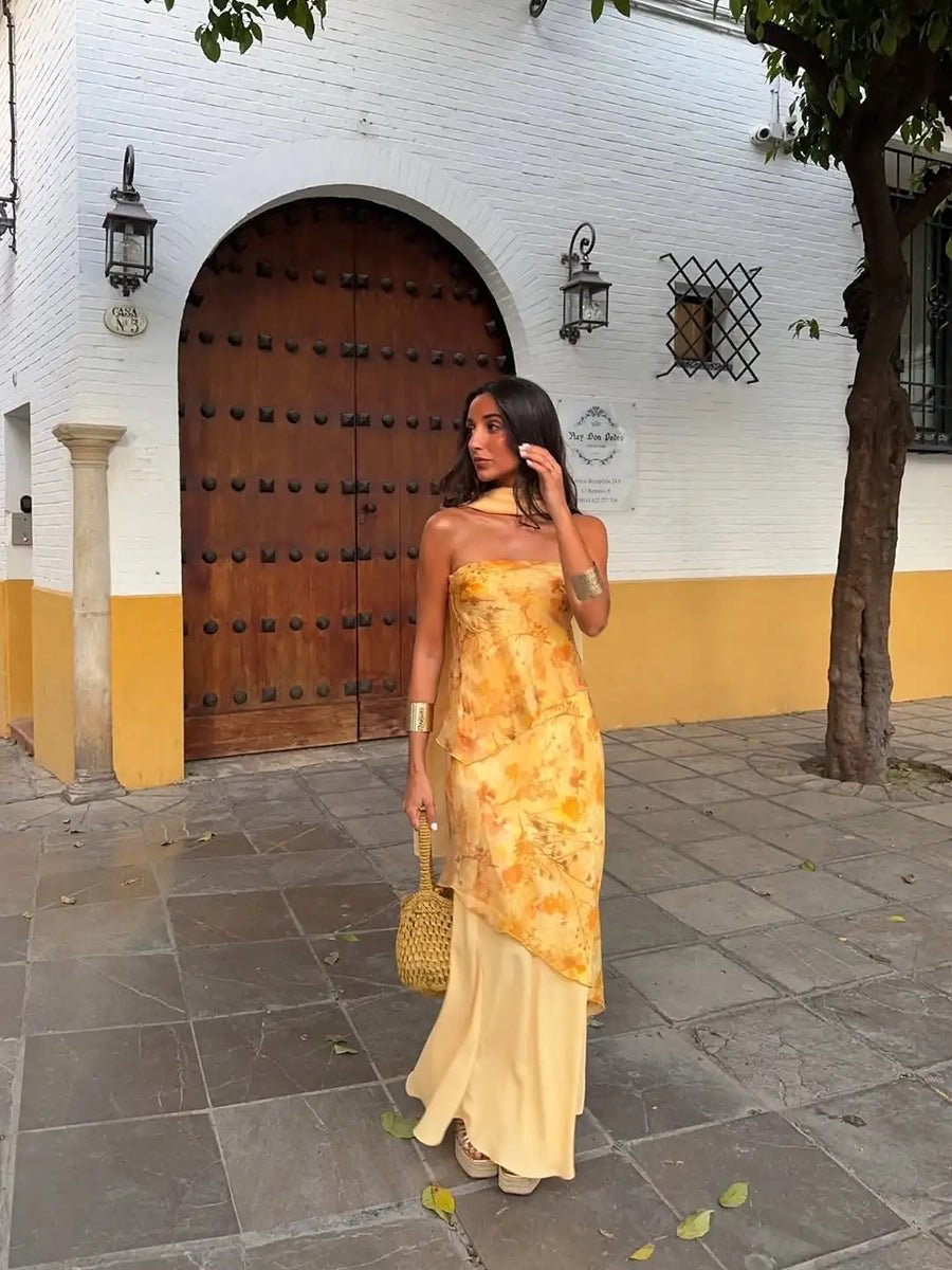Acleopa Vintage Floral Print Strapless Patchwork Maxi Dressmaxi dressCelidiorCelidiorCJYD293141413MN1null