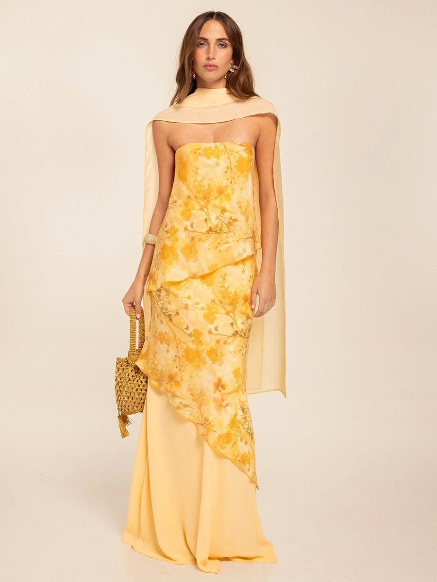 Acleopa Vintage Floral Print Strapless Patchwork Maxi Dressmaxi dressCelidiorCelidiorCJYD293141413MN1null