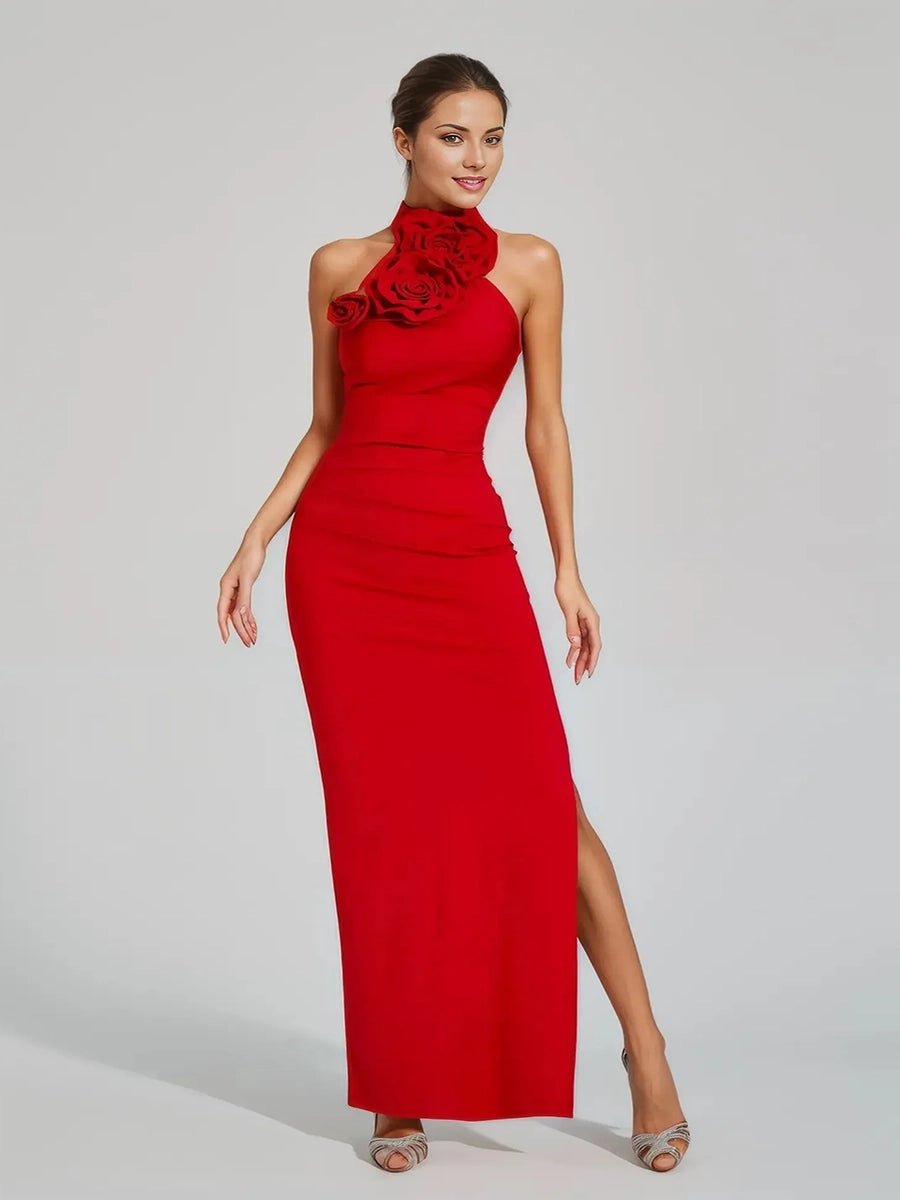 Addie White Ribbon Flower Halter Long High Sense Dressmaxi dressCelidiorCelidiorCJLY226676409IRnull