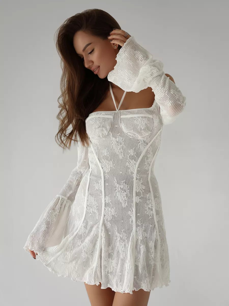 Ailin Lace Square Collar Long Sleeve Mini Women’s Dress - Celidior