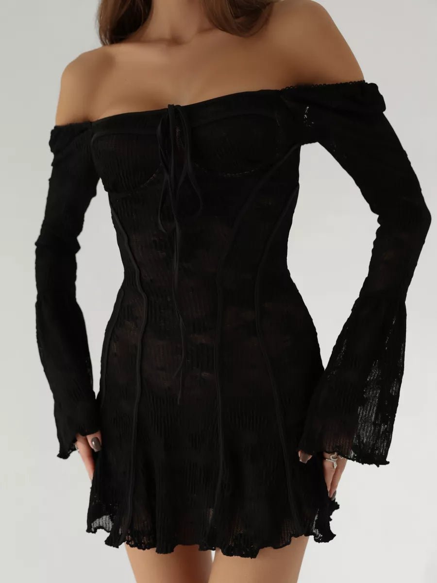 Ailin Lace Square Collar Long Sleeve Mini Women’s Dress - Celidior