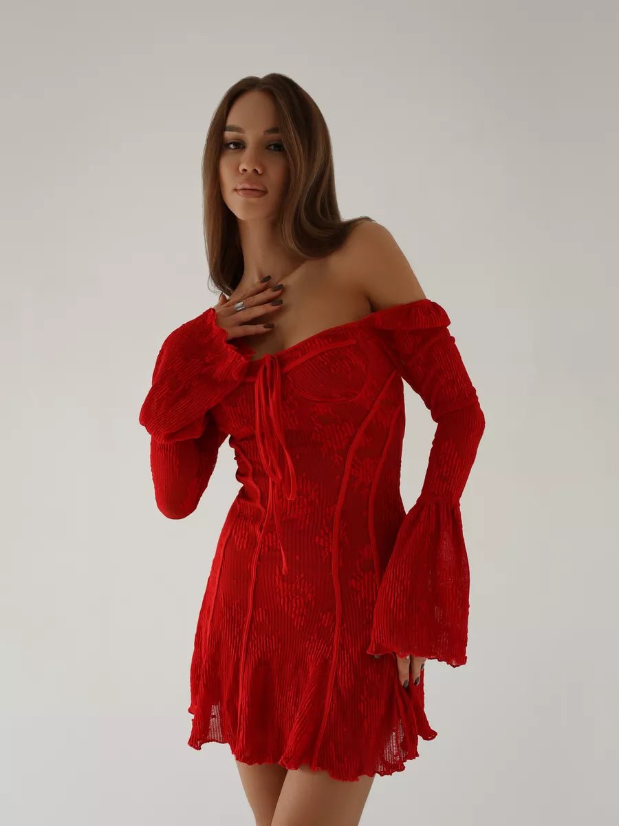 Ailin Lace Square Collar Long Sleeve Mini Women’s Dress - Celidior