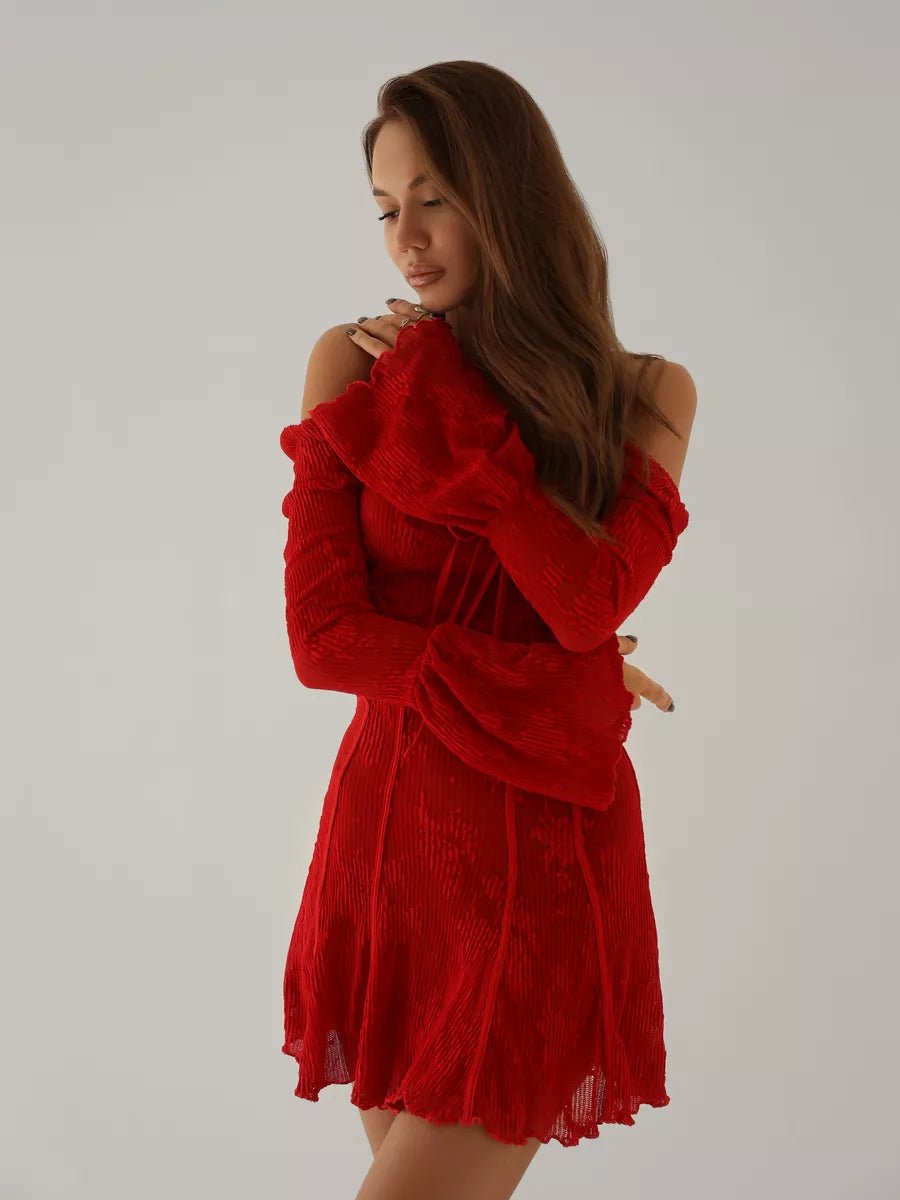 Ailin Lace Square Collar Long Sleeve Mini Women’s Dress - Celidior