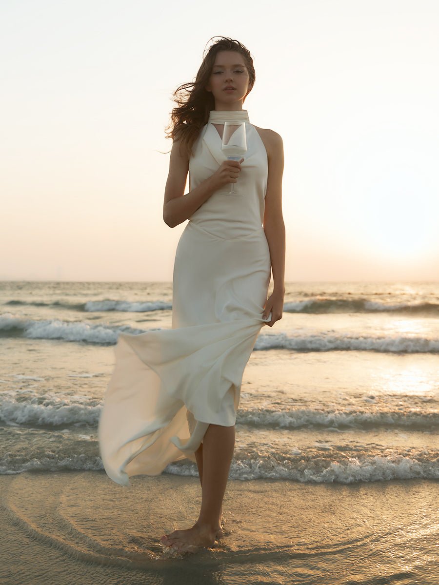 Akelsey Satin Sexy V-Neck Pearl Backless Halter Dressmaxi dressCelidiorCelidiorCJLY258430101AZnull