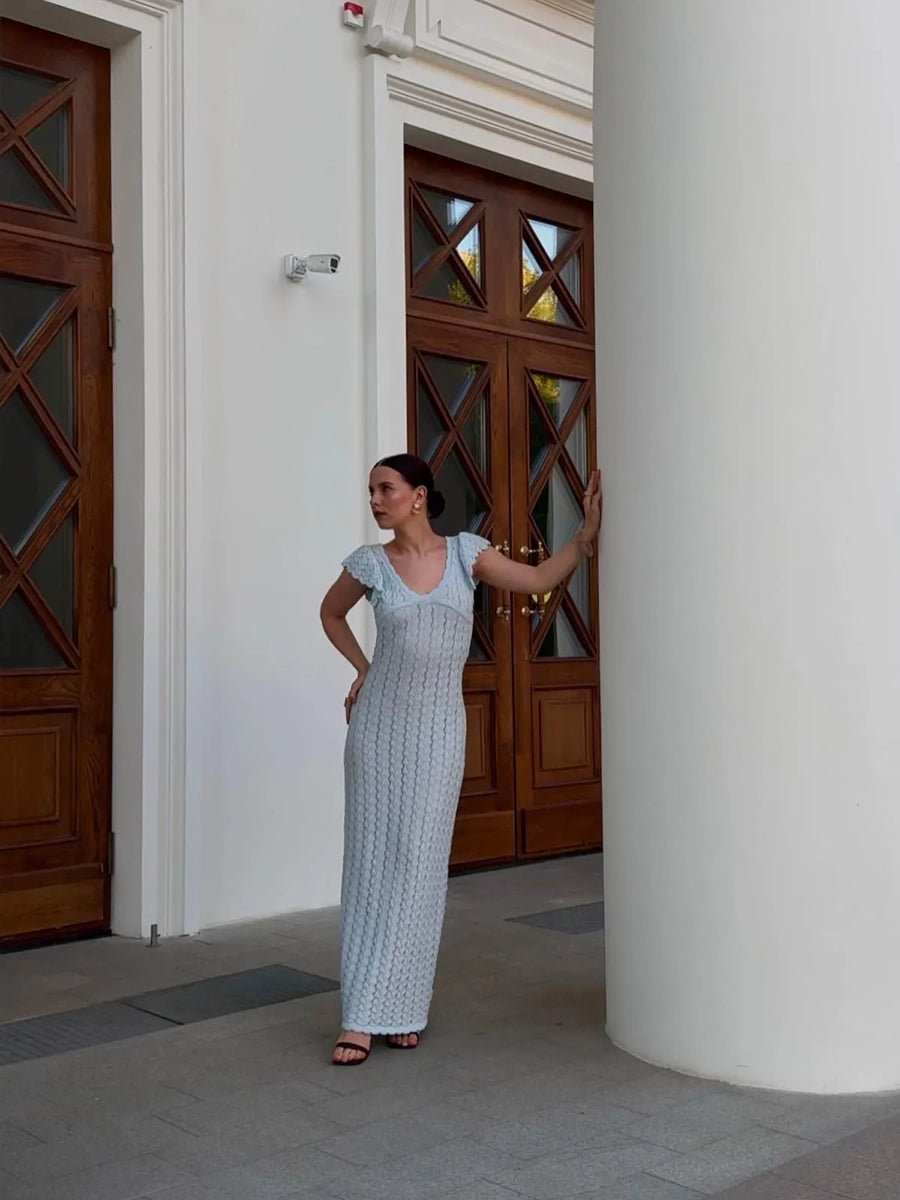 Akusum Sleeveless Crocheted Openwork Design V-Neck Dressmaxi dressCelidiorCelidiorCJLY336689401AZnull