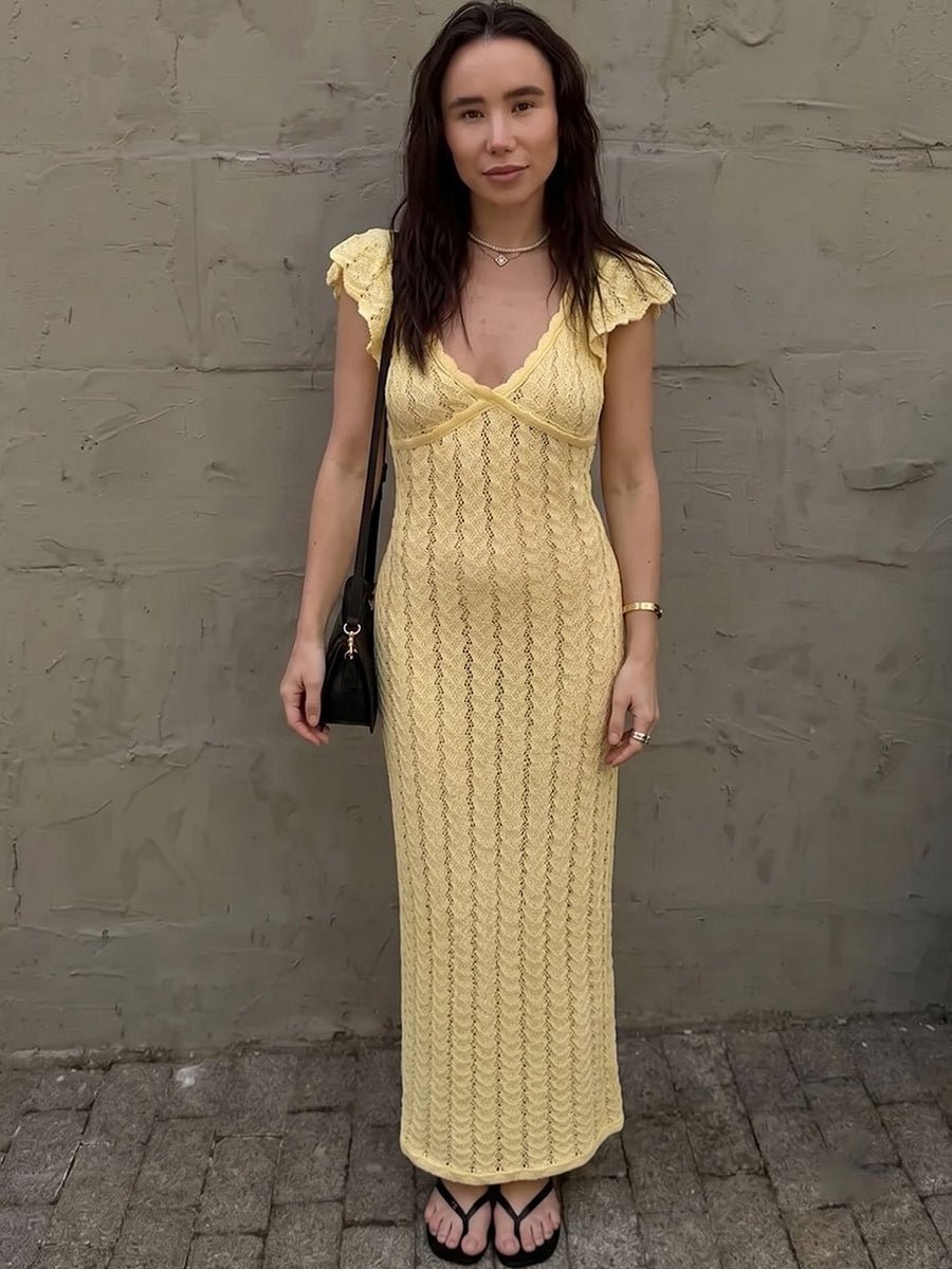 Akusum Sleeveless Crocheted Openwork Design V-Neck Dressmaxi dressCelidiorCelidiorCJLY336689407GTnull