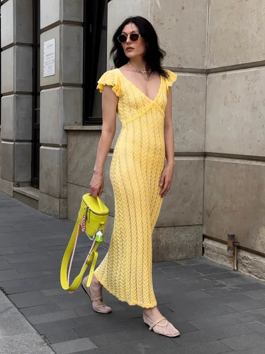 Akusum Sleeveless Crocheted Openwork Design V-Neck Dressmaxi dressCelidiorCelidiorCJLY336689407GTnull