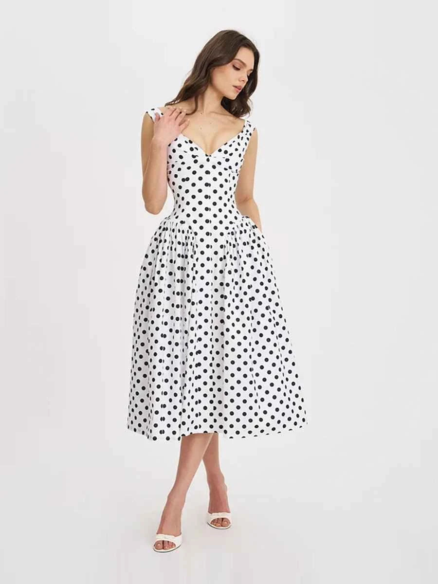 Alind Polkan Dot Strap Elegant Party Dress