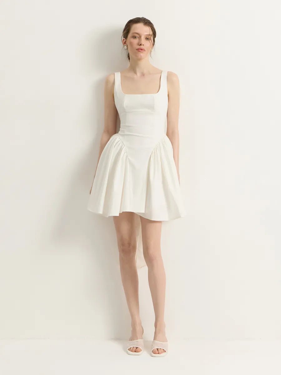 Square Neck Sleeveless Dress – Allegra Backless Bow Cotton Mini