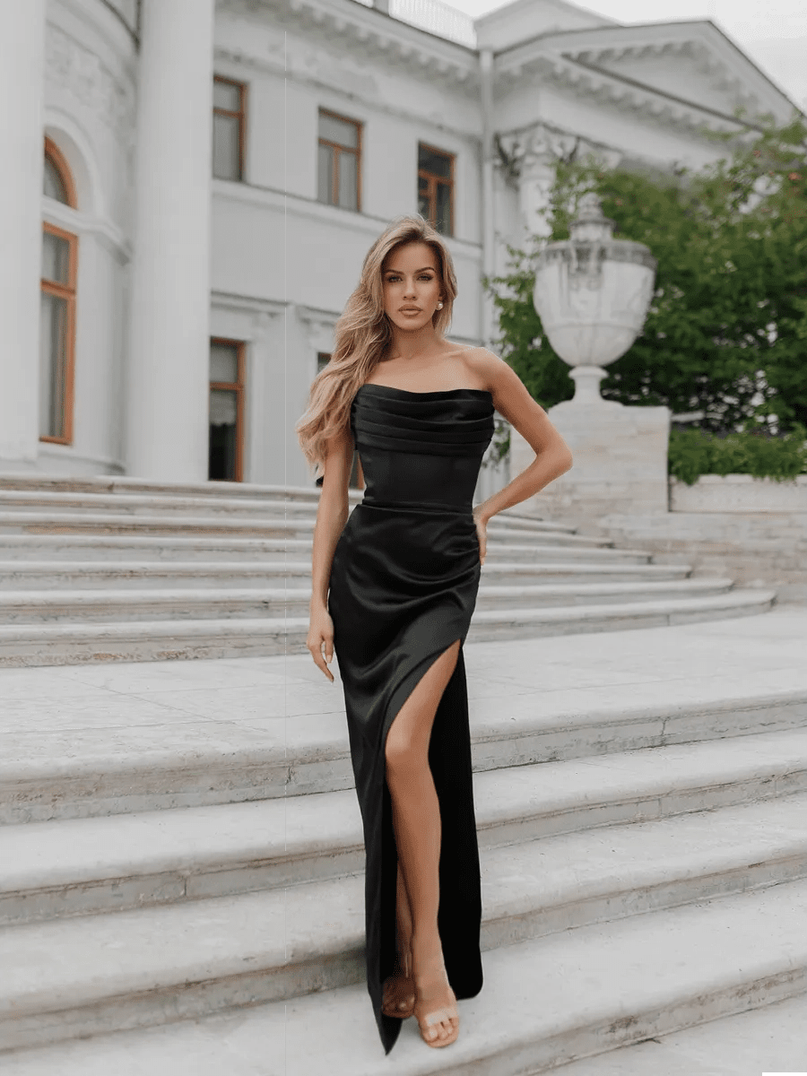Satin Tube Top Split Dress