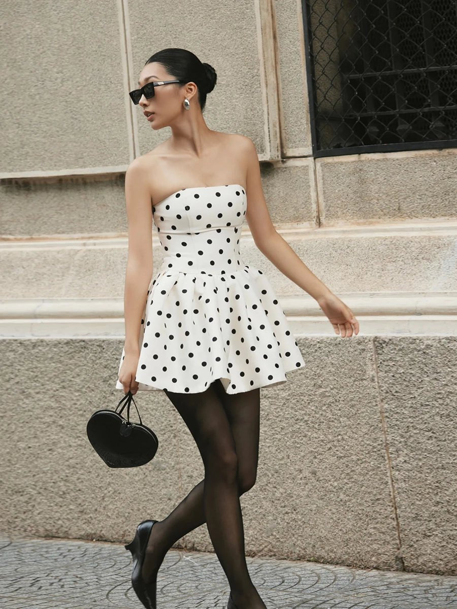 Antheia Retro Dot-printed  Form-fittingTube Dress - Celidior