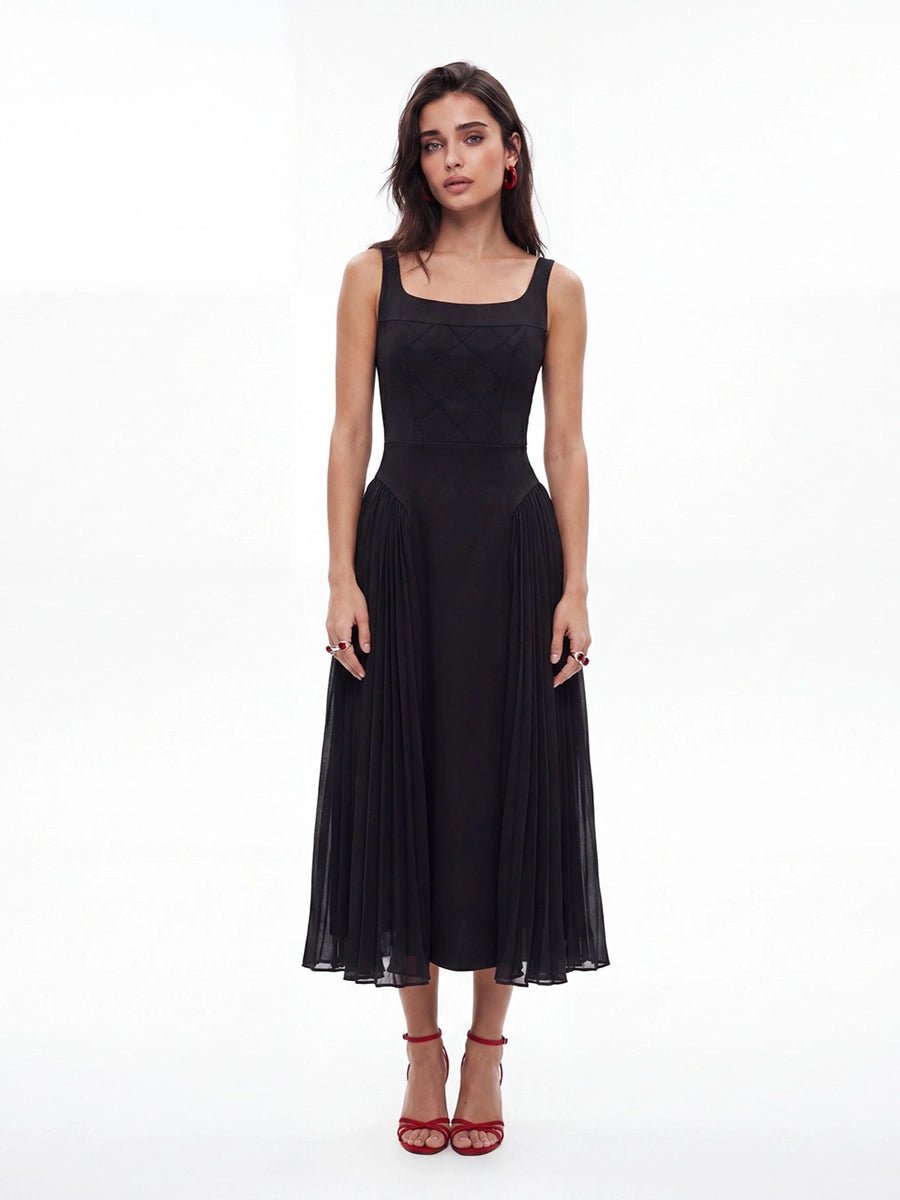 Aridwen Square Neck Cinched Pleated Midi Dressmidi dressCelidiorCelidiorCJLY237351301AZnull