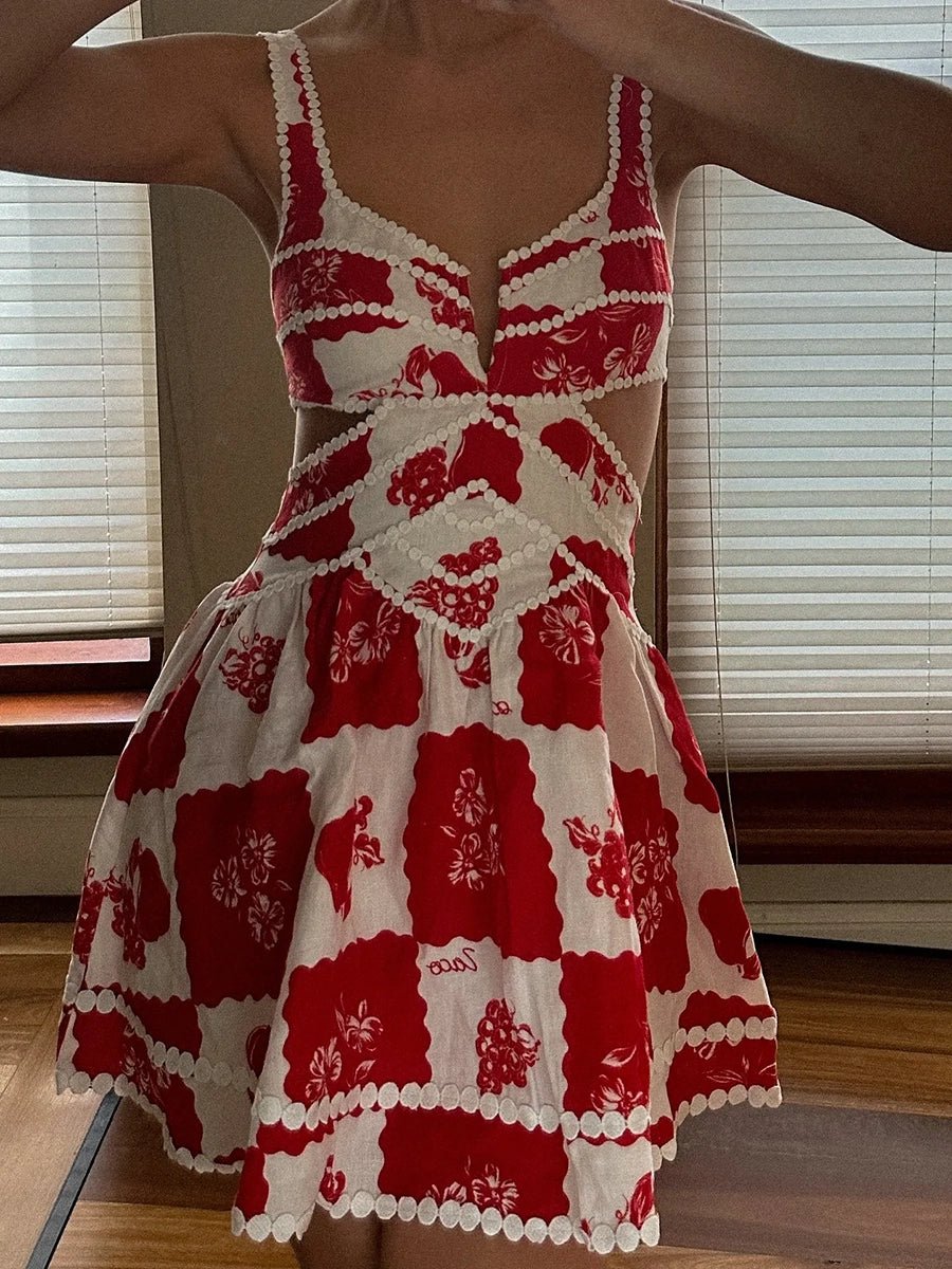 Artemis Flower Print Lace Sling Dressmini dressCelidiorCelidiorCJLY205529701AZnull