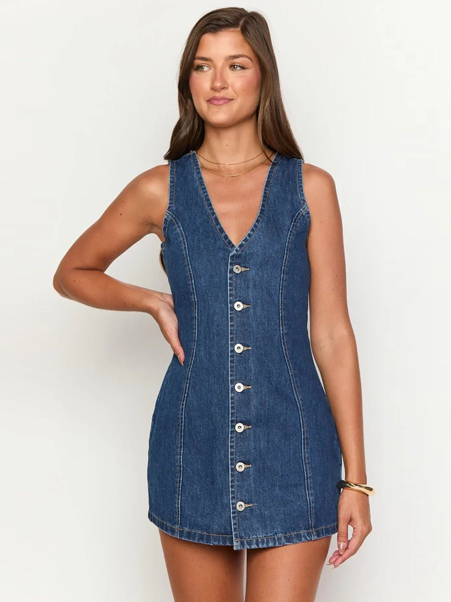 Ashita Summer Elegant Denim V Neck Dressmini dressCelidiorCelidiorCJLY312434201AZnull