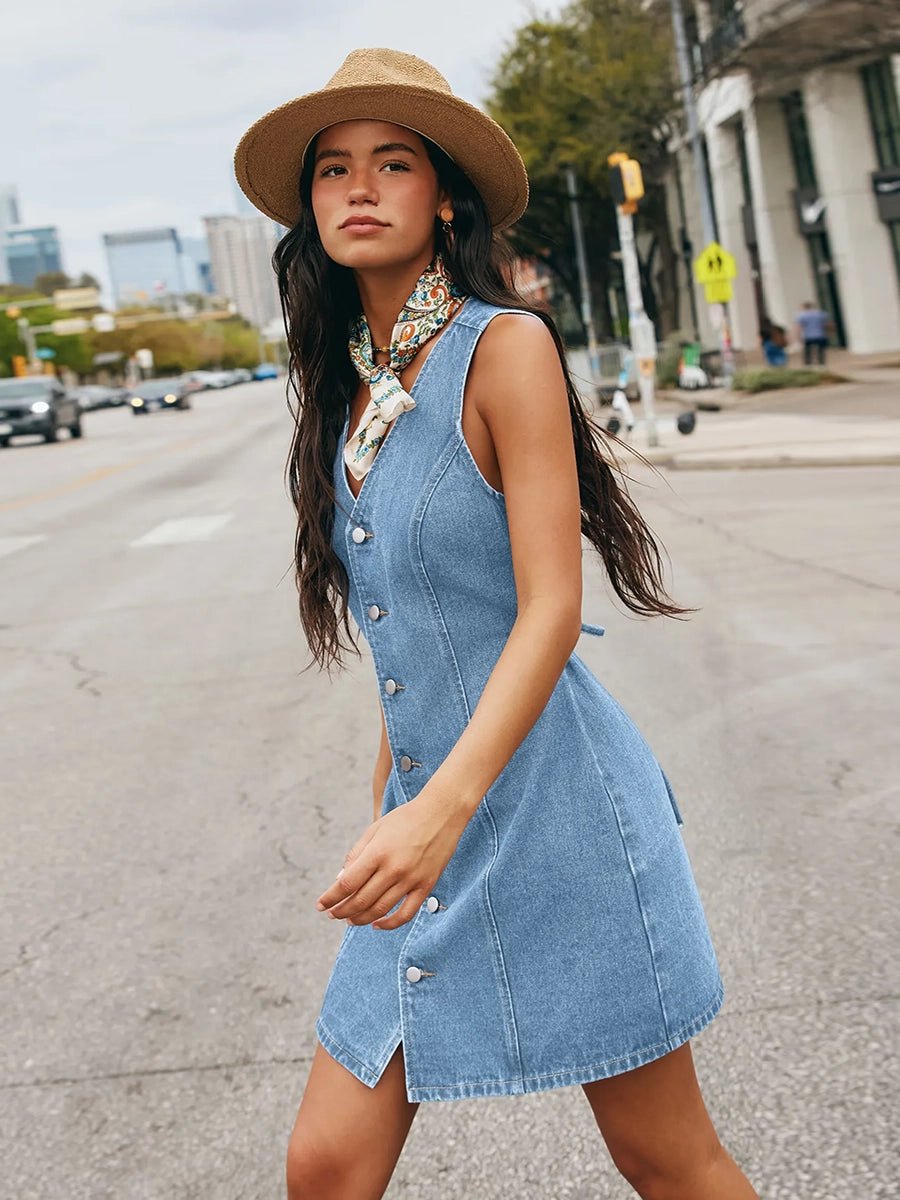Ashita Summer Elegant Denim V Neck Dressmini dressCelidiorCelidiorCJLY312434205EVnull