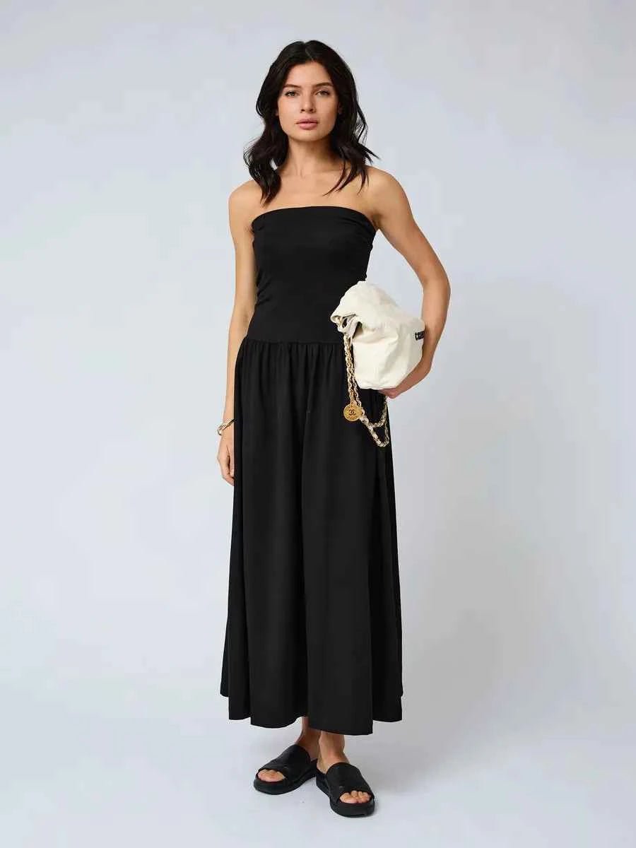 Strapless Pleated Evening Dress – Astrid Maxi for Weddings & Parties Black / S