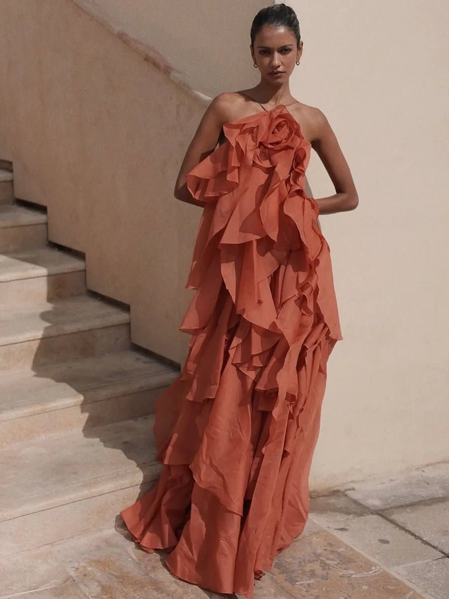 Atih Floral Halter Neck Backless Ruffled Maxi Dressmaxi dressCelidiorCelidiorCJLY283398101AZnull