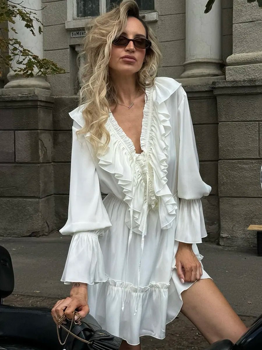Avery V Neck Pleated Ruffle Long Sleeve Dressmini dressCelidiorCelidiorCJLY208968301AZ