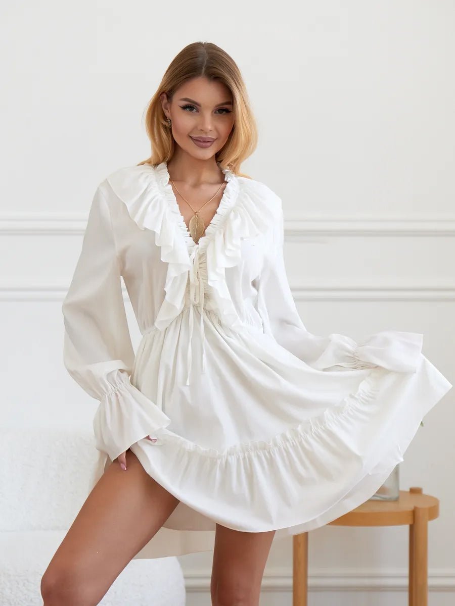 Avery V Neck Pleated Ruffle Long Sleeve Dressmini dressCelidiorCelidiorCJLY208968301AZ