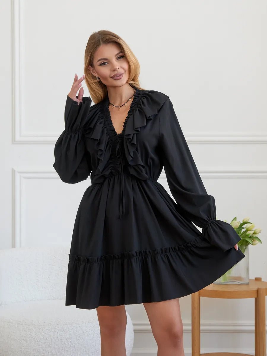Avery V Neck Pleated Ruffle Long Sleeve Dressmini dressCelidiorCelidiorCJLY208968304DW