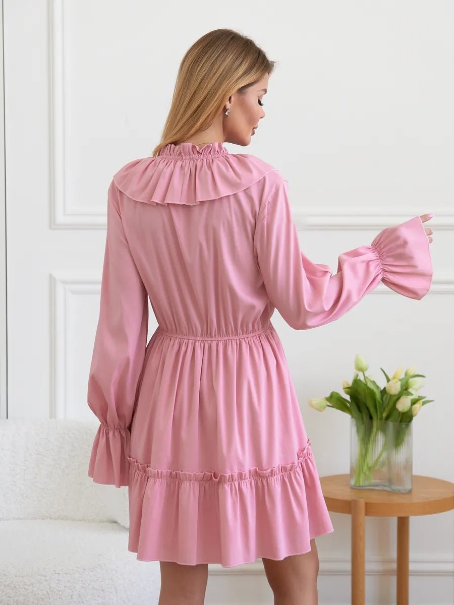 Avery V Neck Pleated Ruffle Long Sleeve Dressmini dressCelidiorCelidiorCJLY208968310JQ