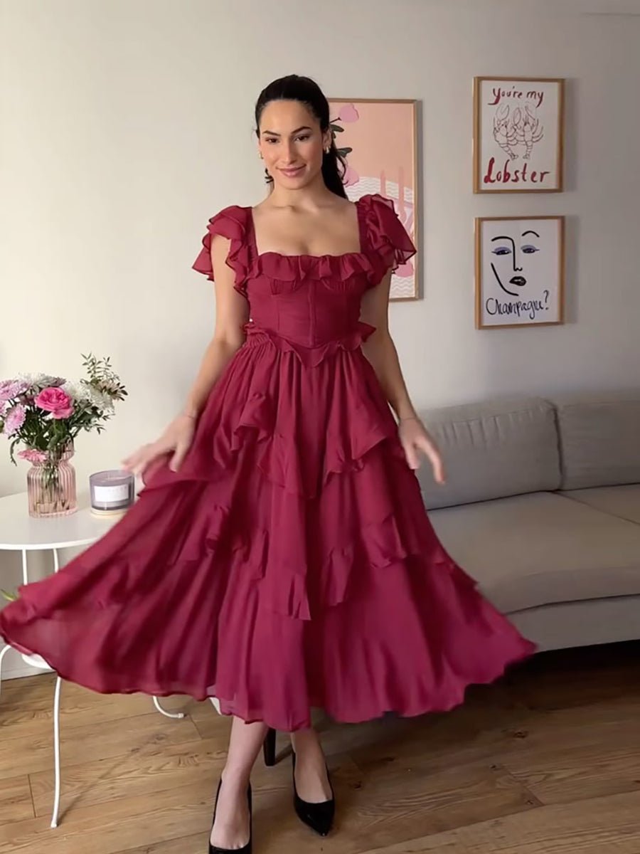 Ruffled Short Sleeved Dress