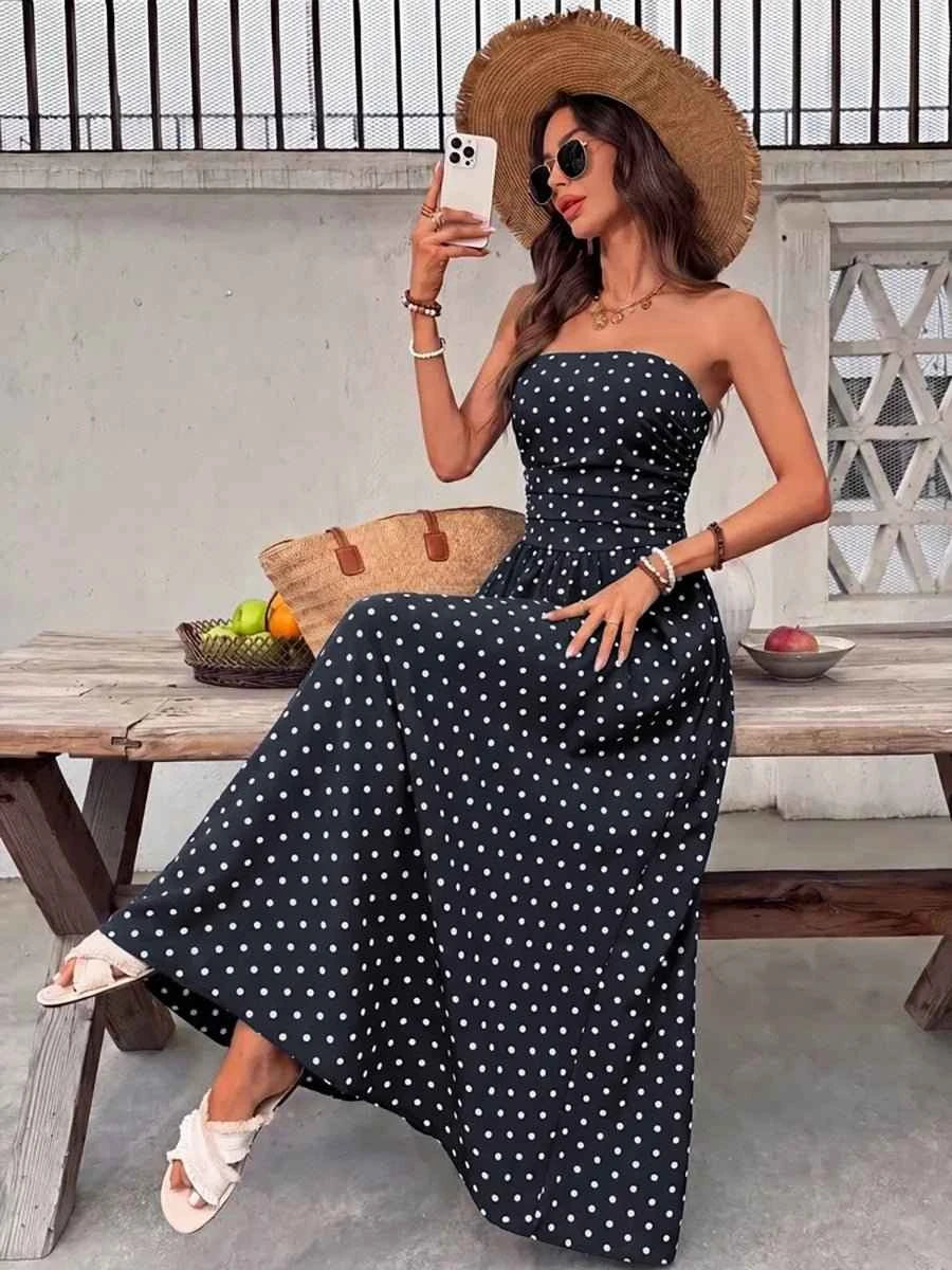 Bianca Elegant Polka-dot Off-shoulder Dresses - Celidior
