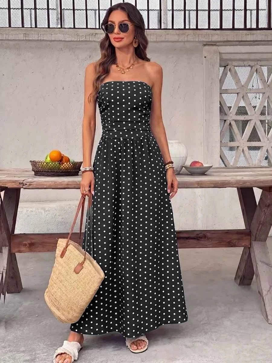 Bianca Elegant Polka-dot Off-shoulder Dresses - Celidior