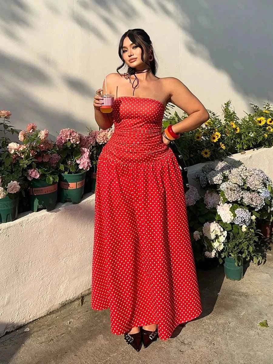 Bianca Elegant Polka-dot Off-shoulder Dresses - Celidior