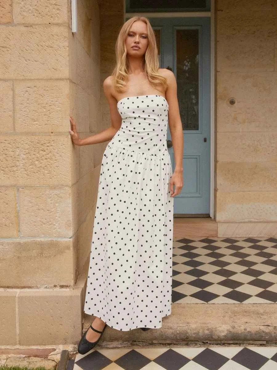 Bianca Elegant Polka-dot Off-shoulder Dresses - Celidior