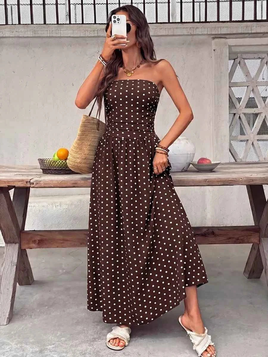 Bianca Elegant Polka-dot Off-shoulder Dresses - Celidior
