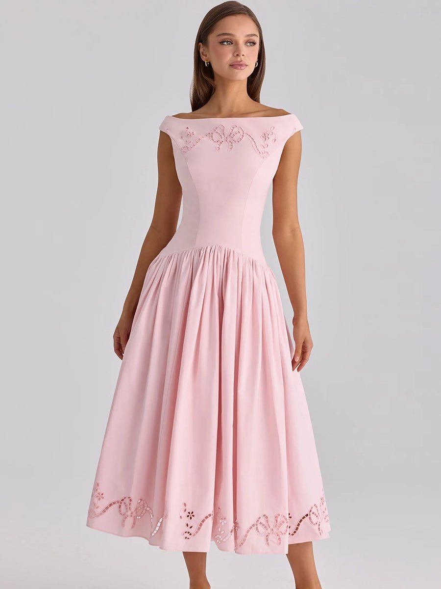 Briona Halter-Neck Embroidered Waist-Cinching A-Line Dressmidi dressCelidiorCelidiorCJLY293259704DWnull