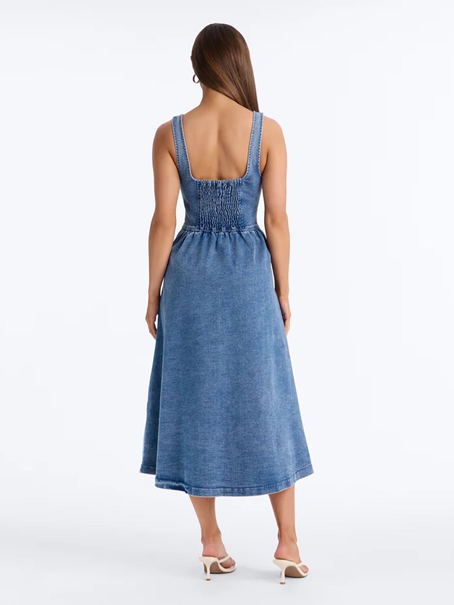 Calliope Women's Denim Buckle Strap Midi Dress - Celidior