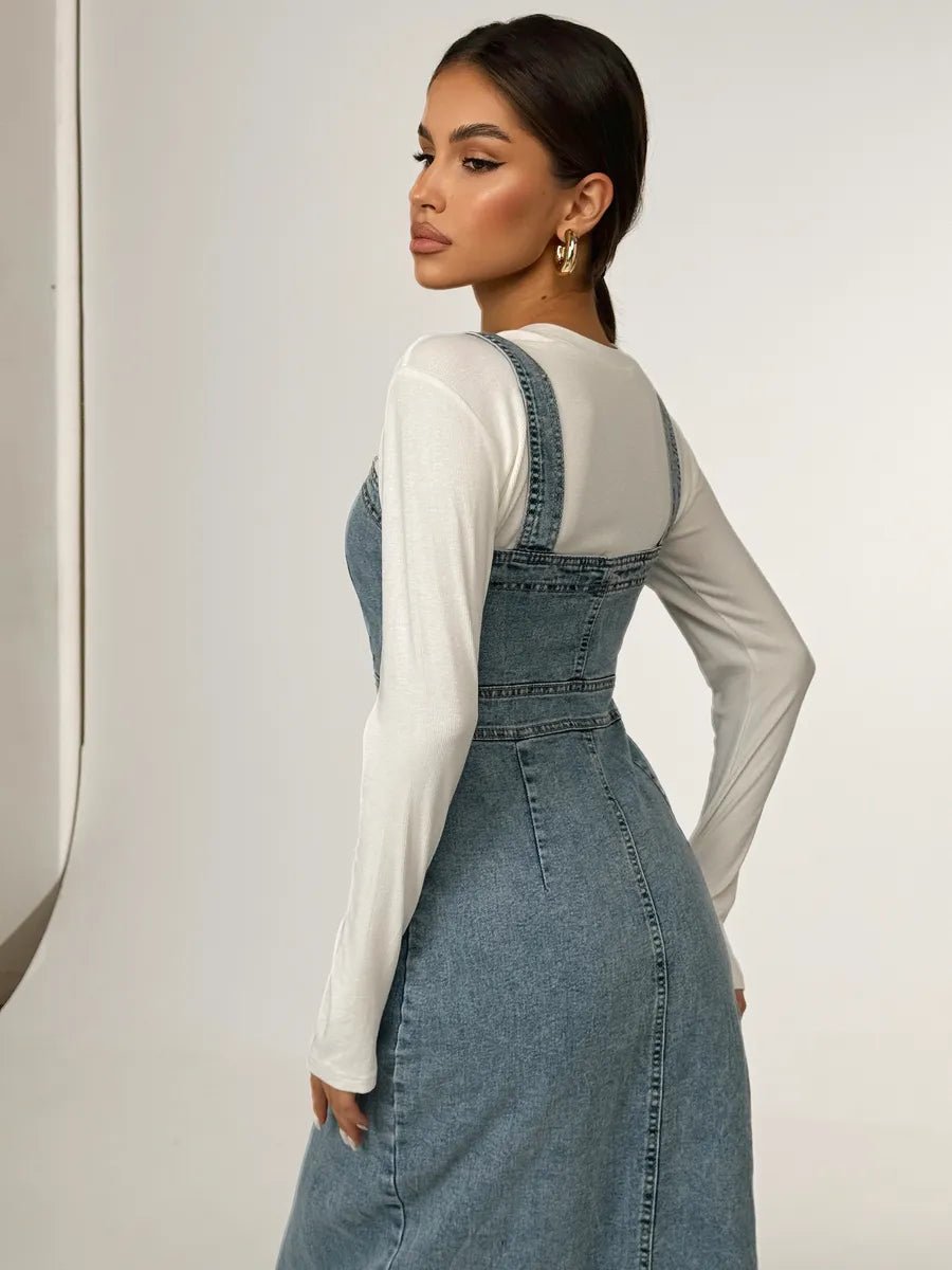 Calypso Denim Dress With Straps And Buttons - Celidior