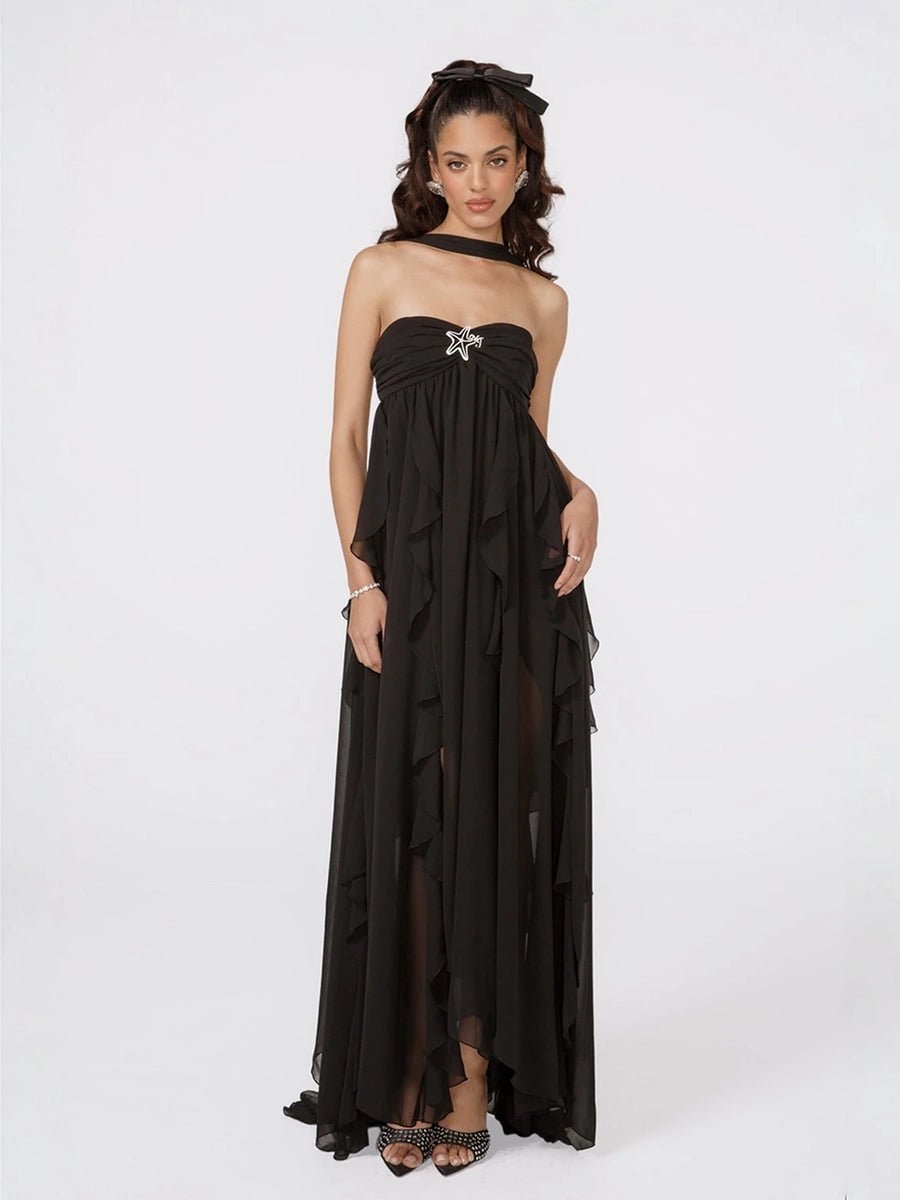 Clio Women's Chiffon Irregular Ruffles Dress - Celidior