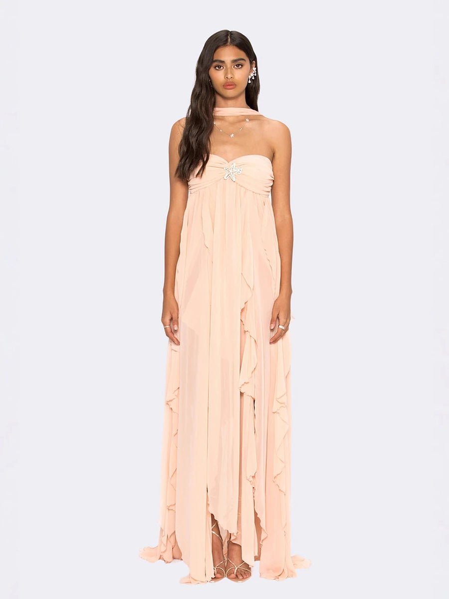 Clio Women's Chiffon Irregular Ruffles Dress - Celidior