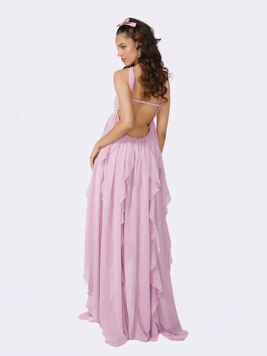 Clio Women's Chiffon Irregular Ruffles Dress - Celidior