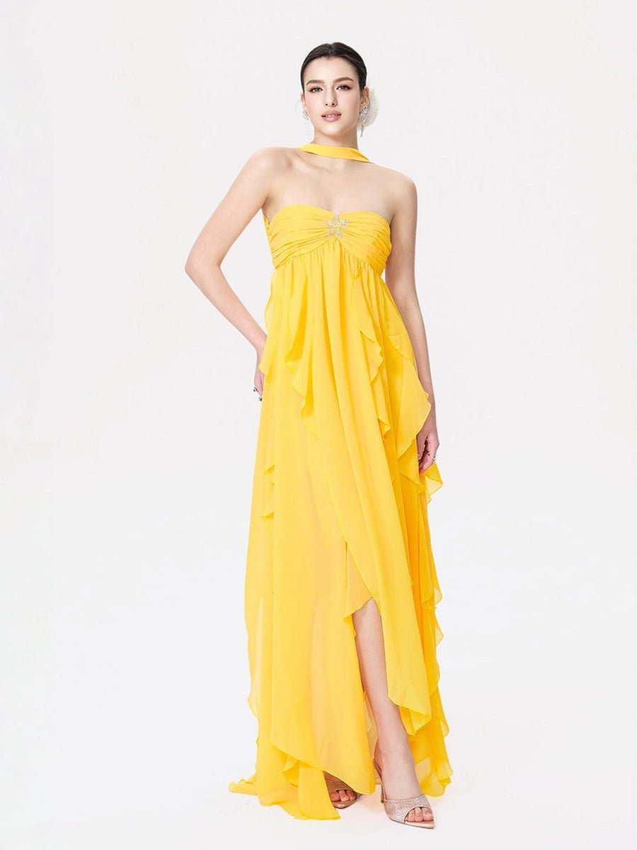 Clio Women's Chiffon Irregular Ruffles Dress - Celidior