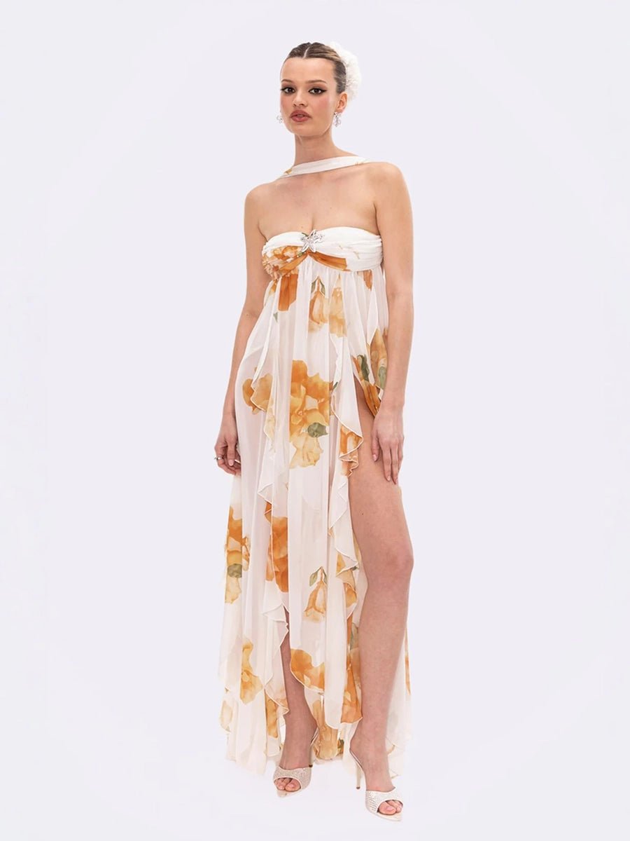 Clio Women's Chiffon Irregular Ruffles Dress - Celidior