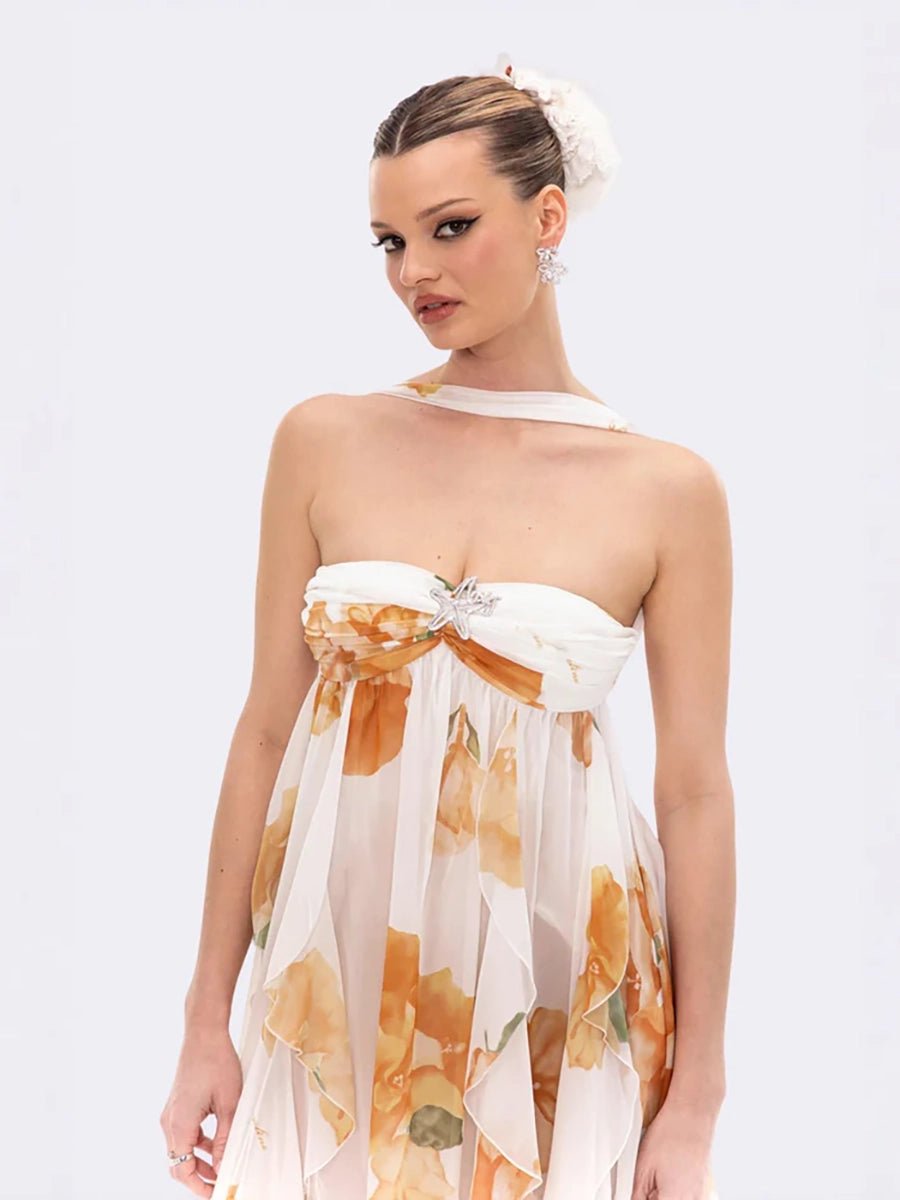 Clio Women's Chiffon Irregular Ruffles Dress - Celidior