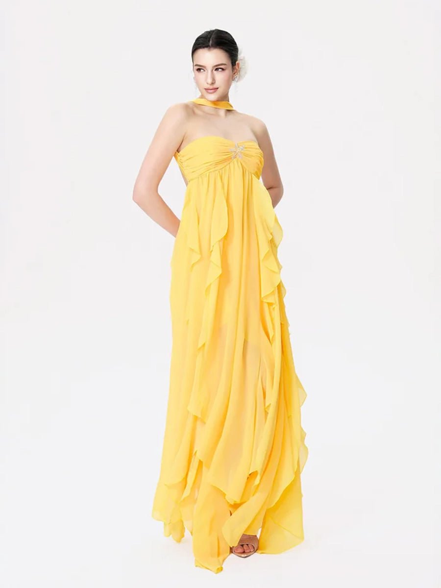 Clio Women's Chiffon Irregular Ruffles Dress - Celidior