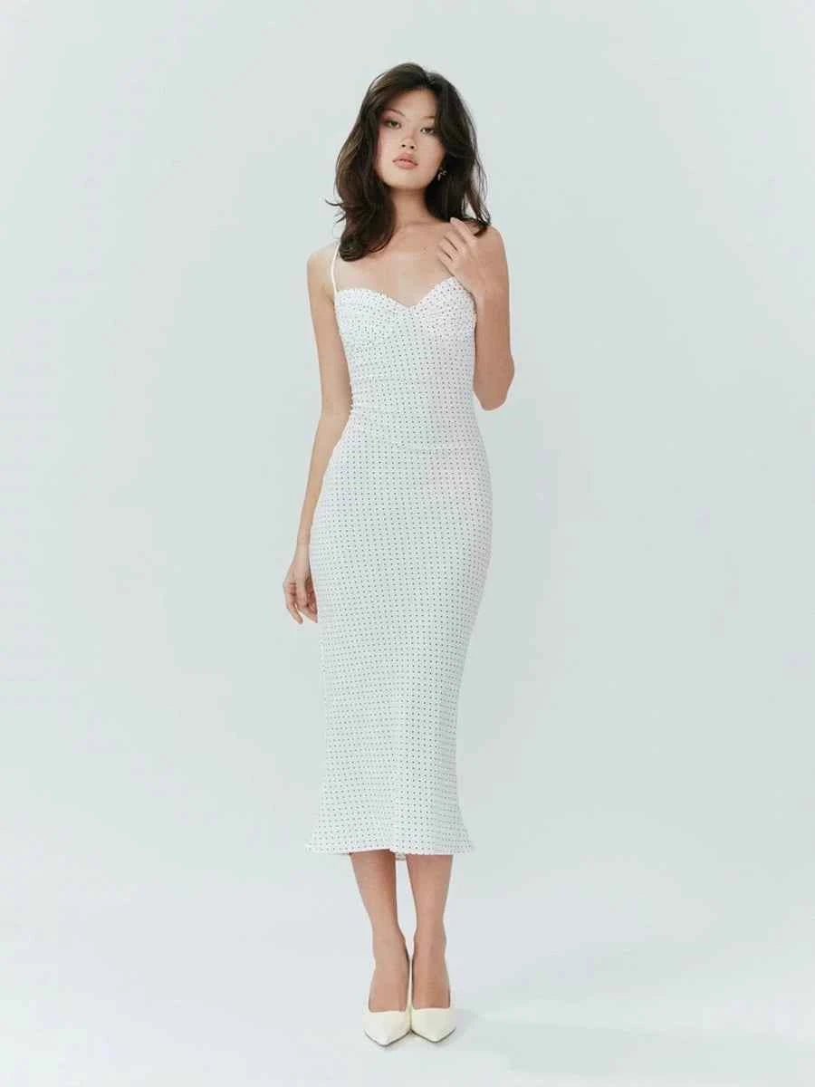 Clotho Sexy Sling Slim - fit Midi Dress Polka DotApparel & Accessories > Clothing > Dresses > Midi DressesCelidiorCelidiorCJLY210013701AZnull