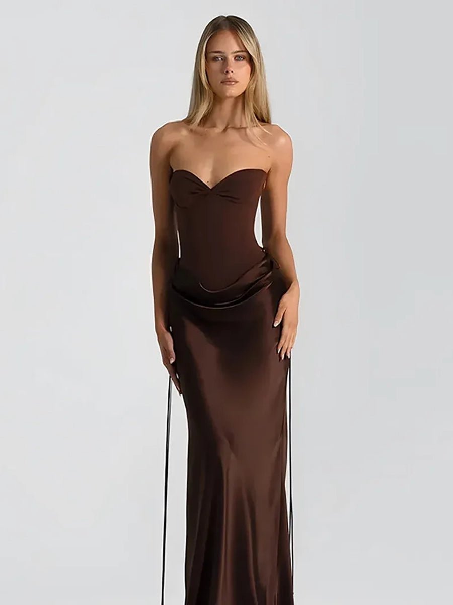 gingham brown maxi dress Brown / S