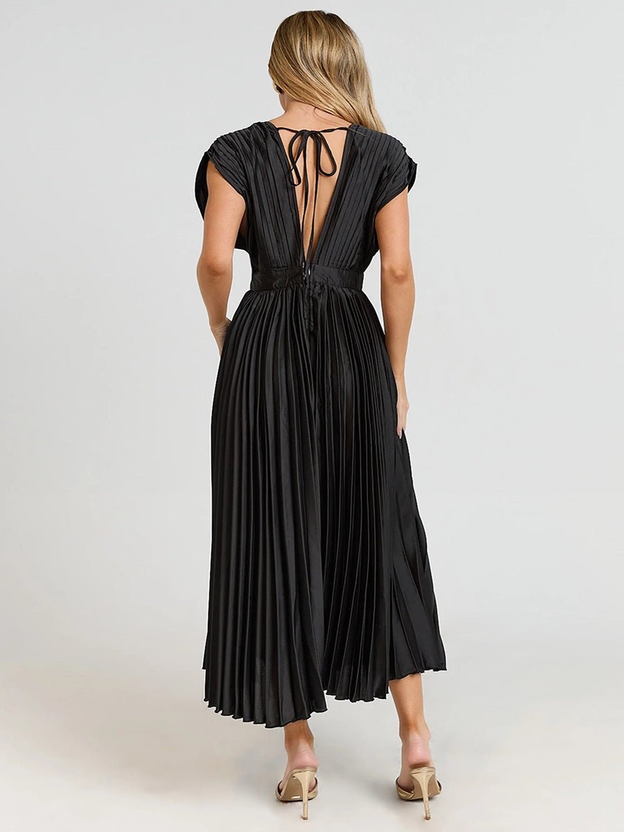 Nadine Summer V-neck Pleated Dress - Celidior